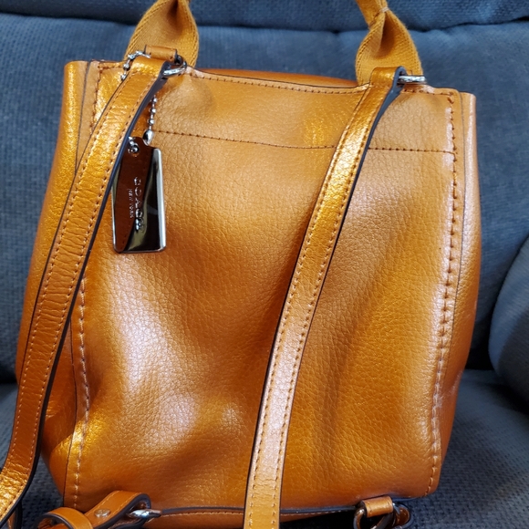Coach Derby Metallic Tangerine Pebbled Coated Leather Backpack - Picture 5 of 10